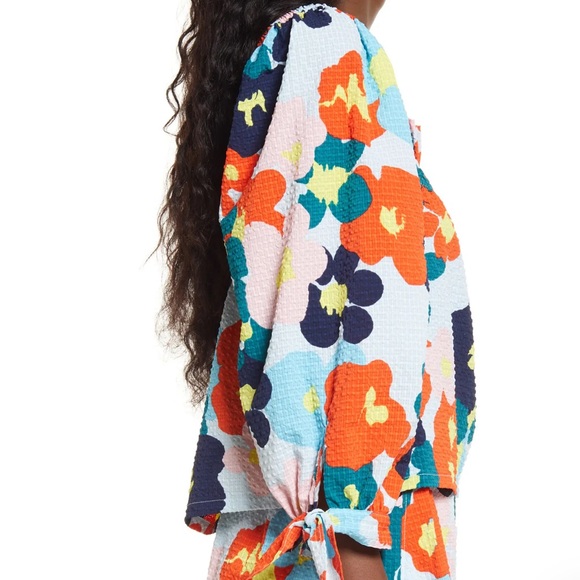 NWT! Nordstrom x Cristina Martinez Poet Blouse in Blue Floral Smudge- Size Large - Picture 6 of 8